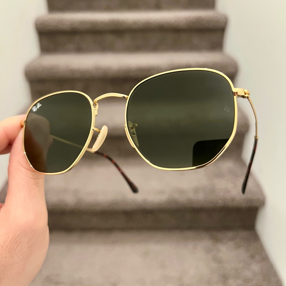 New Ray-Ban Hexagonal RB3548 Sunglasses 54mm Gold/Green